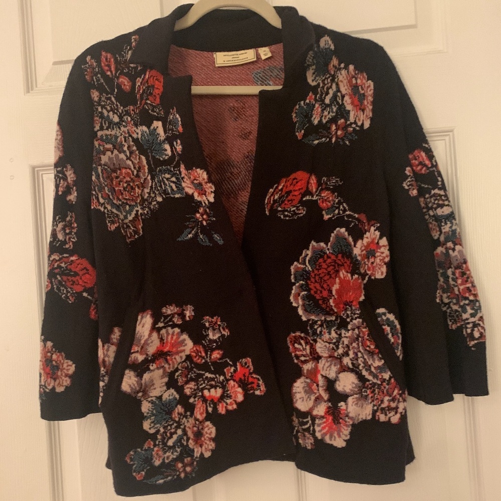 Anthropologie Floral Sweater Jacket